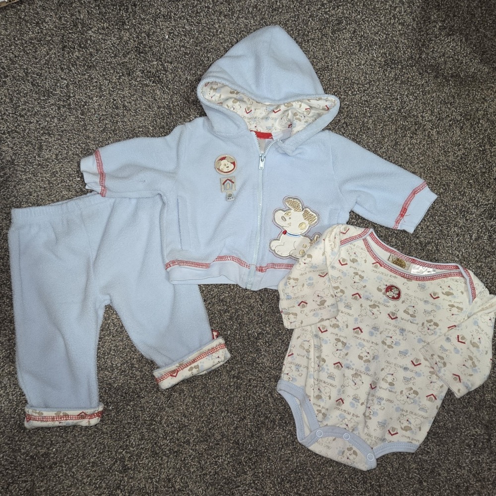 Vtg Baby Grand 3 Piece Set‎ Body Suit Sweatshirt Pants Fleece Blue 3-6 Months